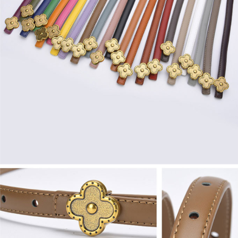 Ceinture En Cuir Pu De Qualité Supérieure, Élégante Et Unie, Motif Trèfle, Série Simple Image5