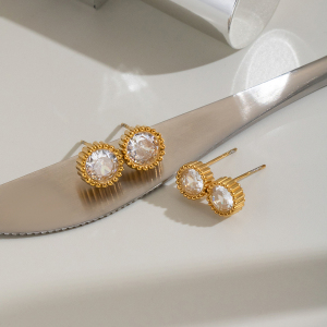 Boucles D'Oreilles Puces Pour Femmes En Acier Inoxydable Étanche, Couleur Or, Avec Zircon. h5 Image5