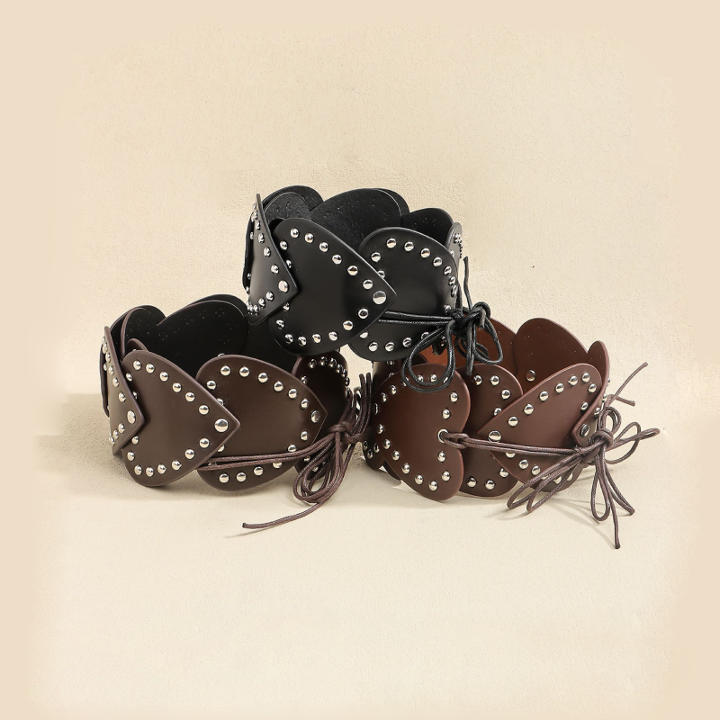 Ceinture Décorative Rétro En Pu À Rivets En Forme De Cœur, Série Classique Image2