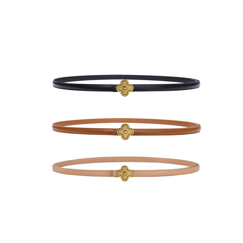 Ceinture En Cuir Pu De Qualité Supérieure, Élégante Et Unie, Motif Trèfle, Série Simple Image2