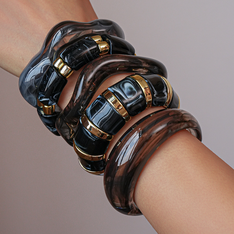 Bracelets Pour Femmes En Résine À Dégradé De Couleurs, Forme Irrégulière Et Style Rétro, Collection Simple Image3