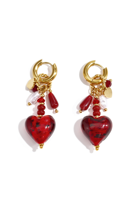 Boucles D'Oreilles En Perles D'Acier Inoxydable En Forme De Cœur, Collection Daily Simple, Bijoux Pour Femmes