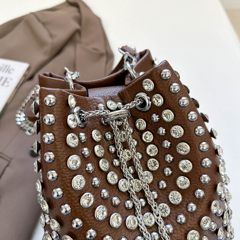 Sacs À Main Seau Pour Femmes En Pu À Rivets, Style Streetwear, Couleur Unie Image7