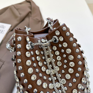 Sacs À Main Seau Pour Femmes En Pu À Rivets, Style Streetwear, Couleur Unie h5 Image7