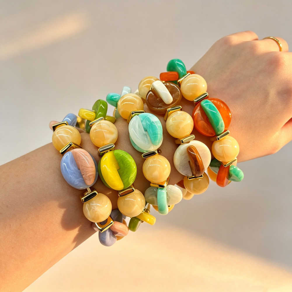 Bracelets En Perles Acryliques Multicolores En Forme De Disque Pour Femmes Image2
