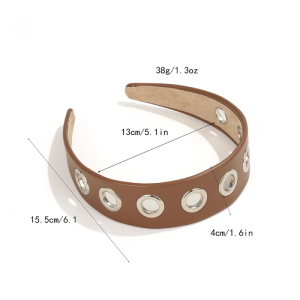 Bandeaux À Cheveux En Pu À Rivets, Couleur Unie, Décontractés, De La Série Simple h5 Image5