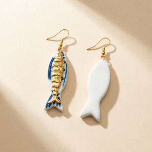 Boucles D'Oreilles Pendantes Pour Femmes, Motif Poisson De Vacances, En Acier Inoxydable Et Résine Couleur Or h5 Image3
