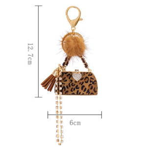 Porte-Clés Simple Series Retro Cœur Imprimé Léopard Chaîne À Pompon En Alliage Strass h5