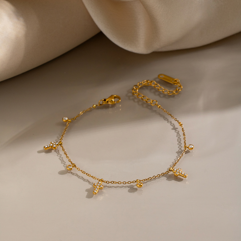 Bracelet Chaîne Femme En Acier Inoxydable Doré, Étanche, En Forme De Croix, À Porter Au Quotidien Image5