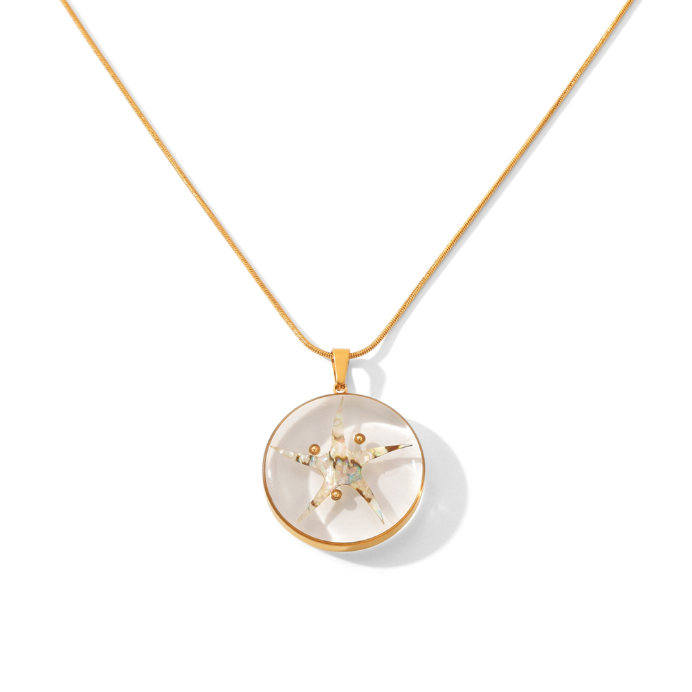 Colliers Pendentifs Pour Femmes Simple Series Daily Circle Starfish En Acier Inoxydable Étanche Couleur Or
