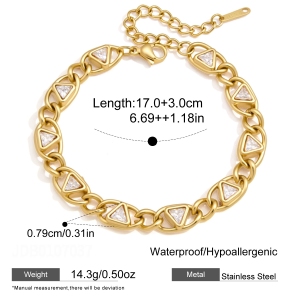 Bracelet Chaîne Femme Luxueux Collection Daily Patchwork Triangle En Acier Inoxydable Étanche Couleur Or h5