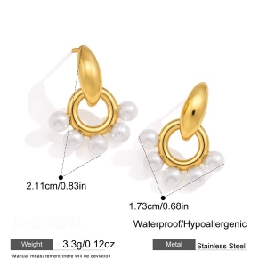 Boucles D'Oreilles Puces Élégantes Et Rondes En Acier Inoxydable Étanche, Couleur Or, De La Collection Simple Series. h5
