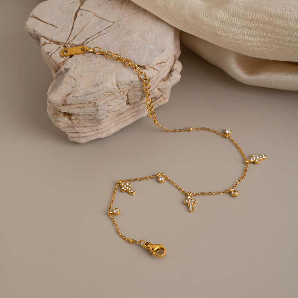Bracelet Chaîne Femme En Acier Inoxydable Doré, Étanche, En Forme De Croix, À Porter Au Quotidien Image2