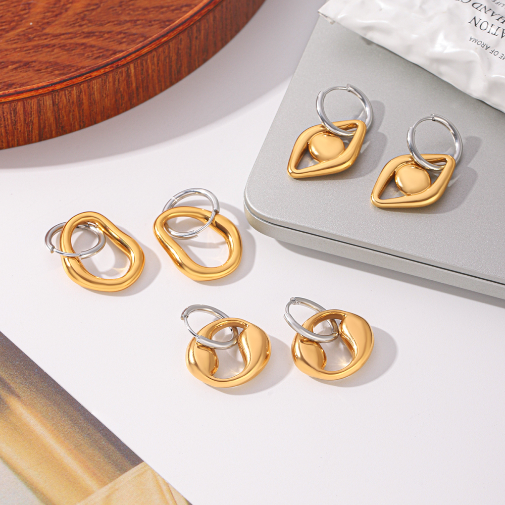Boucles D'Oreilles Pendantes Pour Femmes, Style Simple, Forme Irrégulière, Couleurs Assorties, En Acier Inoxydable Étanche, Couleur Or. Image6