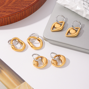 Boucles D'Oreilles Pendantes Pour Femmes, Style Simple, Forme Irrégulière, Couleurs Assorties, En Acier Inoxydable Étanche, Couleur Or. h5 Image6