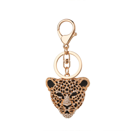 Porte-Clés Luxueux En Alliage À Motif Léopard Naturel Et Strass, Collection « Luxury Series ».