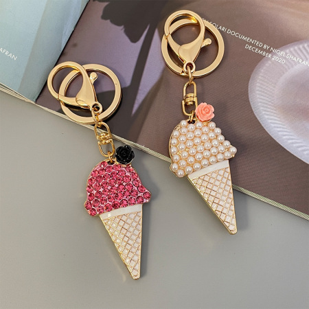 Porte-Clés Simple Series Daily Rose En Alliage Alimentaire, Strass Et Perle Artificielle 2