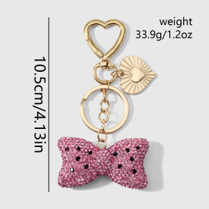 Porte-Clés Luxueux En Alliage, Orné D'Un Nœud Papillon En Forme De Cœur, De Pois Et De Strass, Avec Strass Et D'Un Nœud Papillon. h5 Image2