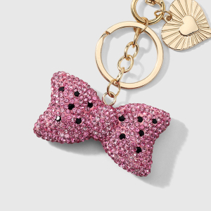 Porte-Clés Luxueux En Alliage, Orné D'Un Nœud Papillon En Forme De Cœur, De Pois Et De Strass, Avec Strass Et D'Un Nœud Papillon. h5 Image6