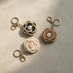 Porte-Clés Élégant En Tissu Rose Et Perle Artificielle, Collection Simple Series. h5 Image2