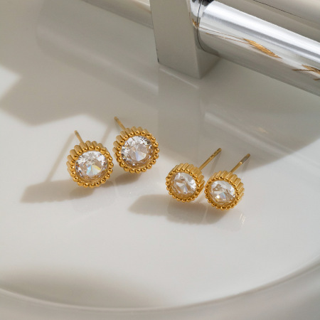 Boucles D'Oreilles Puces Pour Femmes En Acier Inoxydable Étanche, Couleur Or, Avec Zircon.