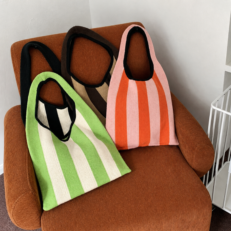 Sacs À Bandoulière Carrés Pour Femmes, Style Décontracté, Rayures Tissées, Couleurs Mélangées, En Polyester Tissé h5Image3