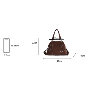 Sacs À Bandoulière Carrés Pour Femmes, Style Décontracté, Ornés De Clous Métalliques Et De Rivets En Daim Uni h5 Image11