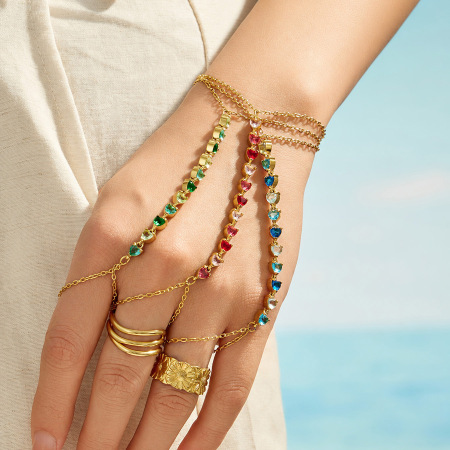 Chaîne De Main Pour Femme En Acier Inoxydable Doré, Ornée D'Un Zircon Et Sertie D'Un Cœur, Collection De Luxe