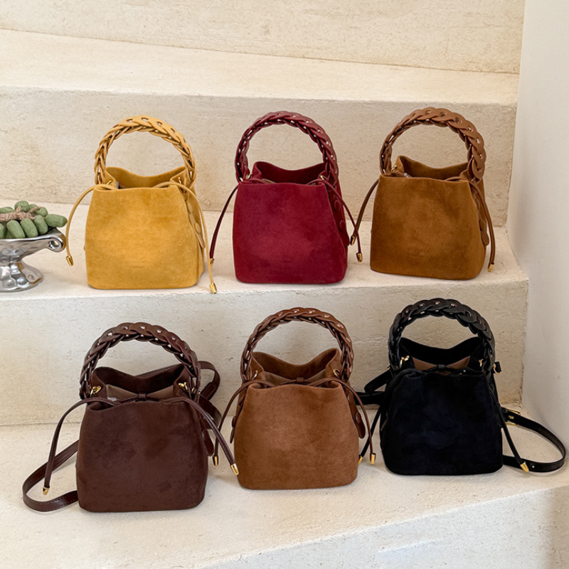 Sac Seau Pour Femme En Daim Tissé, Style Décontracté, Couleur Unie h5Image7