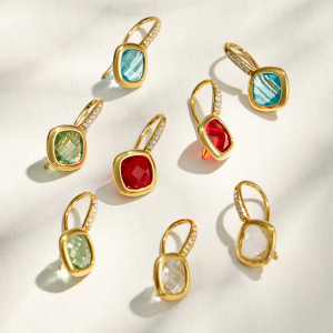 Boucles D'Oreilles Pendantes Pour Femme, Collection Luxueuse, Forme Géométrique Simple, Acier Inoxydable, Étanches, Couleur Or, Zircon Et Verre. h5 Image2