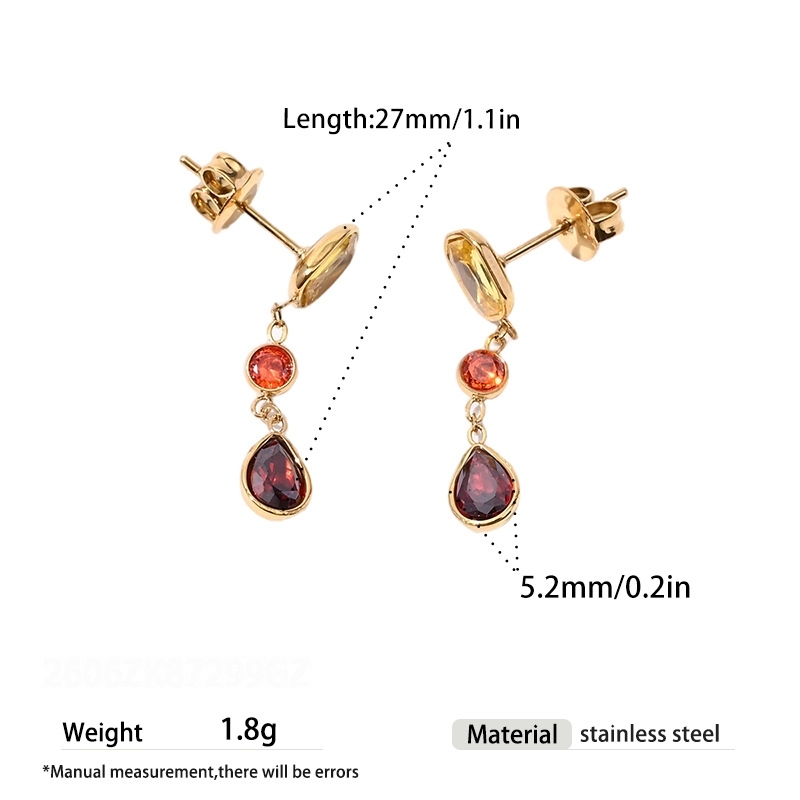 Boucles D'Oreilles Pendantes Pour Femme, Forme Géométrique, Pompon, Acier Inoxydable, Étanches, Couleur Or, Zircon. 