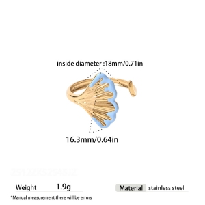 Bagues Tendance En Acier Inoxydable Doré, Forme Feuille Émaillée, Étanches. h5