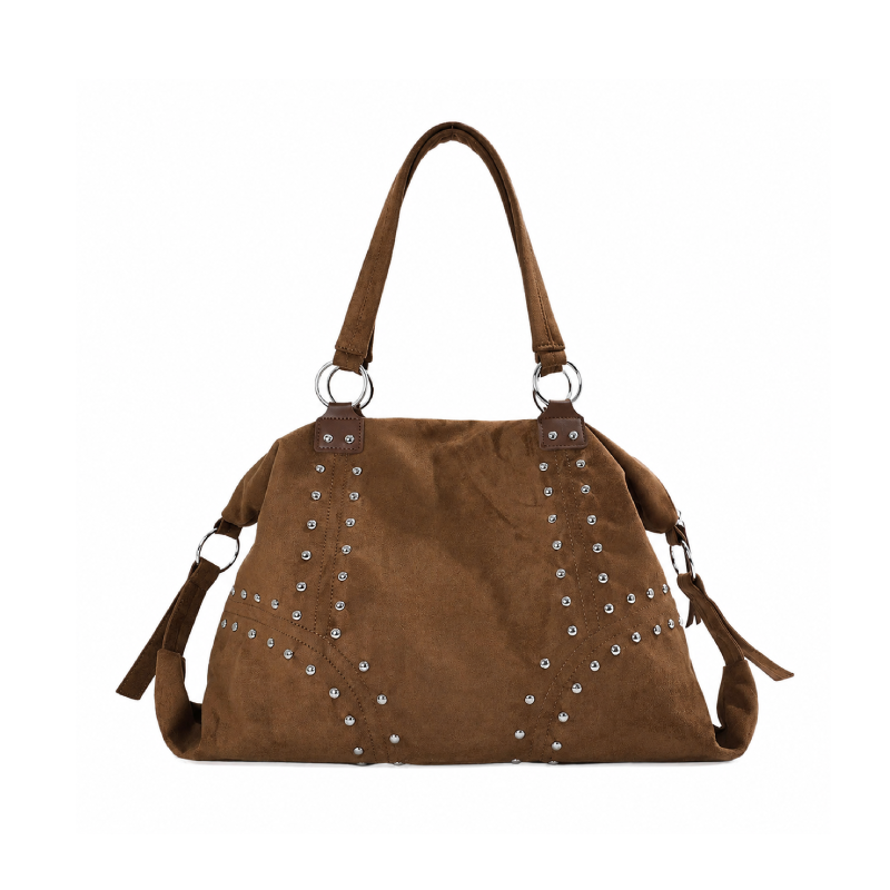 Sacs À Bandoulière Carrés Pour Femmes, Style Décontracté, Ornés De Clous Métalliques Et De Rivets En Daim Uni Image2
