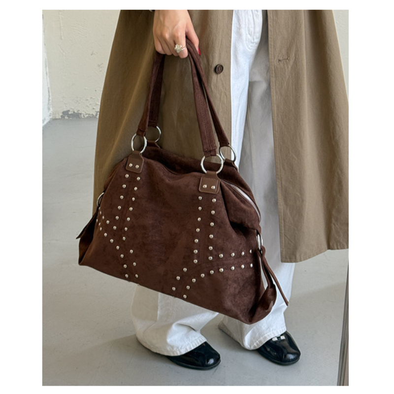 Sacs À Bandoulière Carrés Pour Femmes, Style Décontracté, Ornés De Clous Métalliques Et De Rivets En Daim Uni Image8