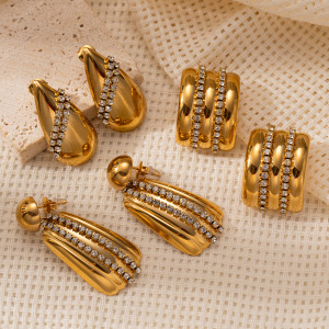 Boucles D'Oreilles Pendantes Pour Femme, En Acier Inoxydable Doré, Forme Géométrique Goutte, Étanches, Zircon, Collection Luxueuse. h5 Image3