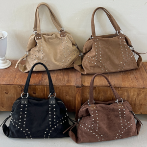 Sacs À Bandoulière Carrés Pour Femmes, Style Décontracté, Ornés De Clous Métalliques Et De Rivets En Daim Uni h5 Image6