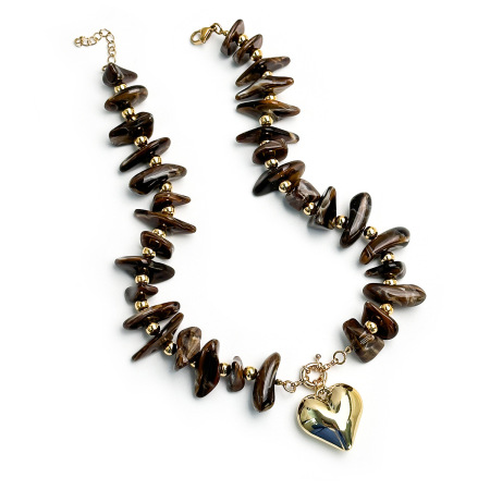Colliers De Perles Pour Femmes, Collection Simple Series, Style Rétro, Forme Irrégulière, Cœur, En Résine Couleur Or