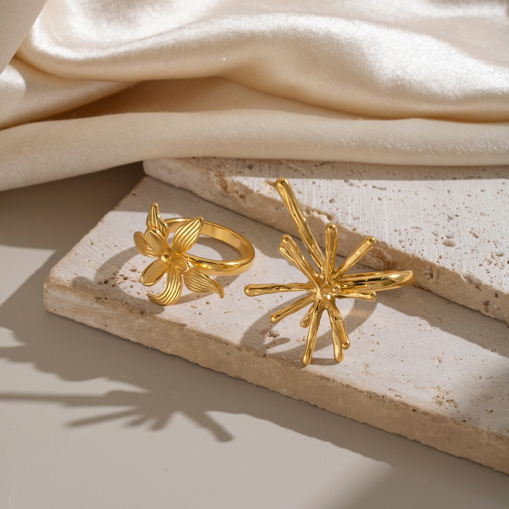 Bagues Tendance En Acier Inoxydable Doré, Forme Fleur, Étanches Image5