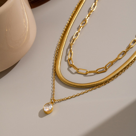 Colliers Superposés Pour Femmes En Acier Inoxydable Étanche, Couleur Or, Avec Zircon