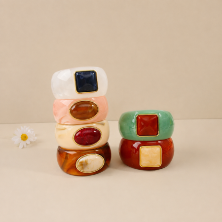 Bracelets Pour Femmes En Résine À Dégradé De Couleurs, Forme Irrégulière Et Style Rétro, Collection Simple