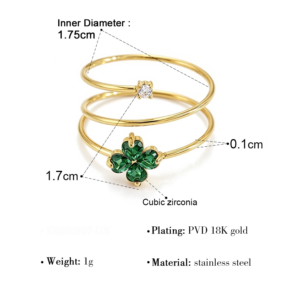 Bagues Pour Femmes Clover En Acier Inoxydable Étanche Couleur Or Avec Zircon Et Pierre Précieuse 