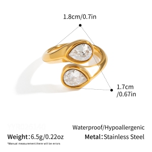 Bagues En Acier Inoxydable Étanches En Forme De Goutte, Couleur Or, Serties De Zircon. h5 
