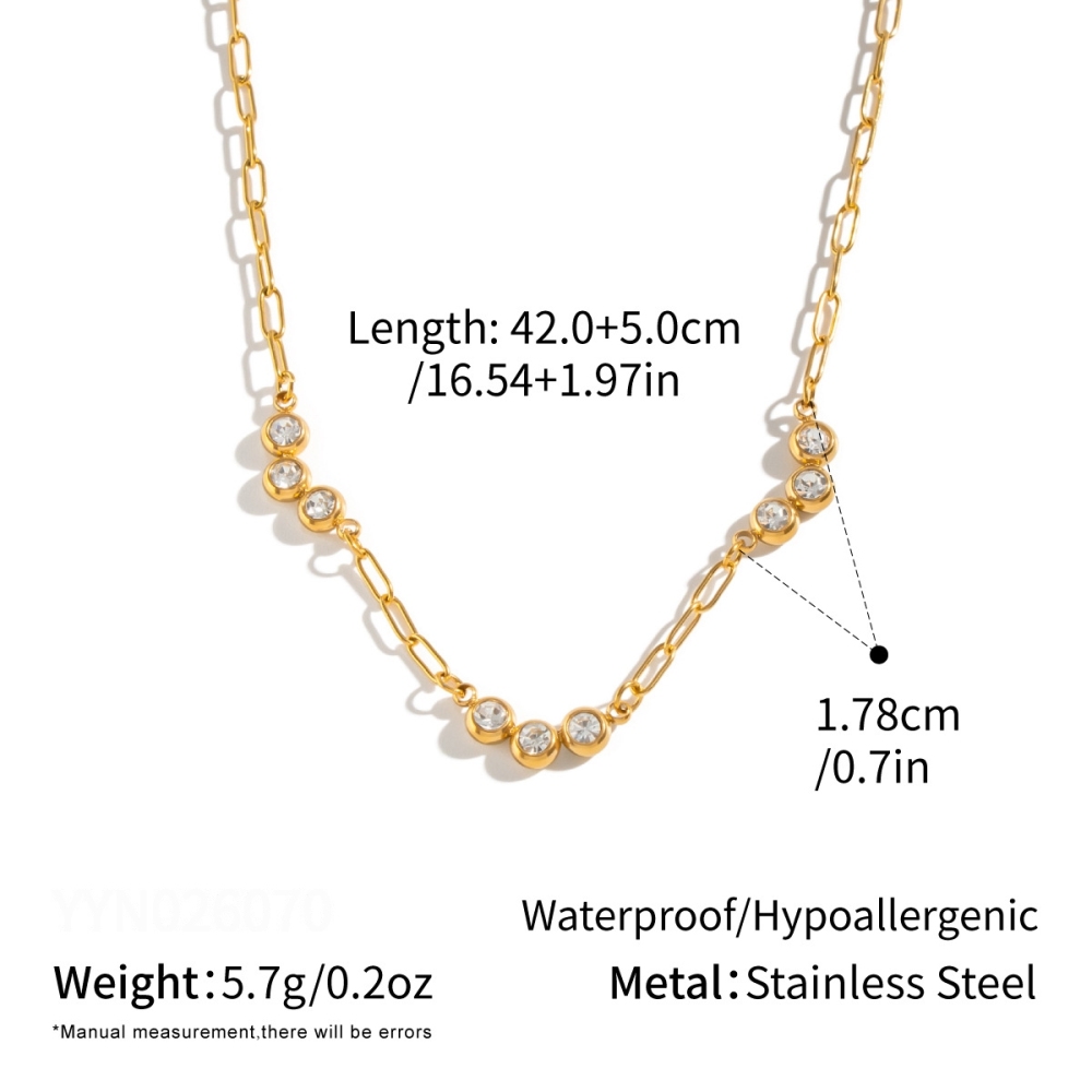 Colliers À Maillons Pour Femmes En Acier Inoxydable Étanche, Couleur Or, Avec Zircon 