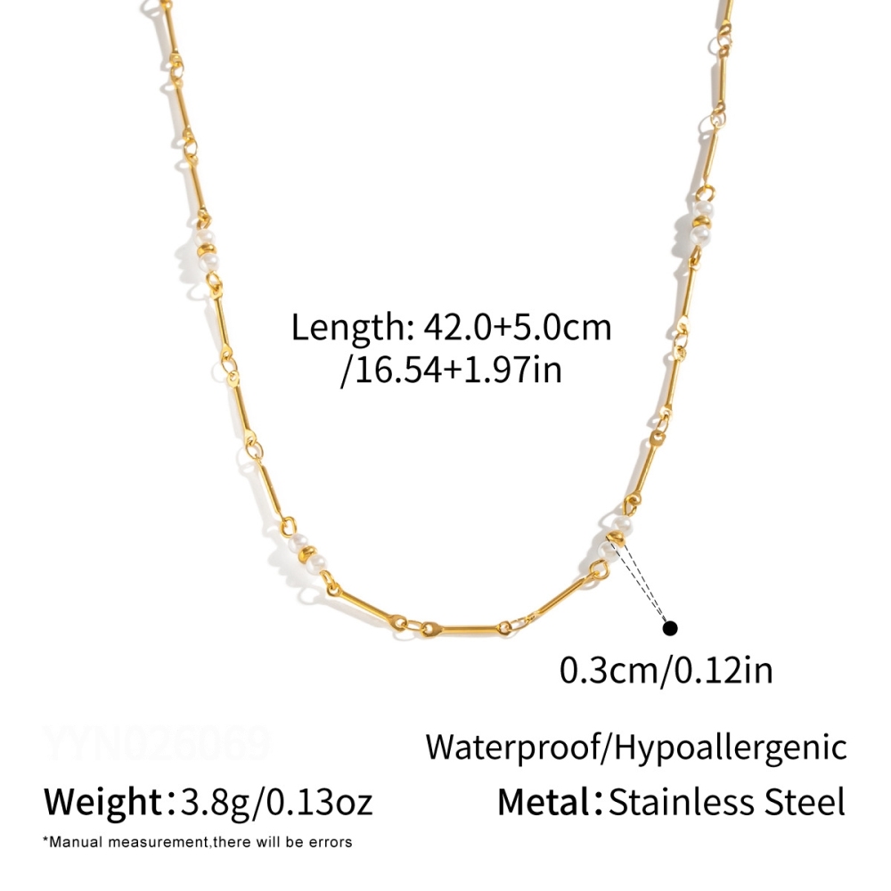 Colliers À Chaîne Pour Femmes En Acier Inoxydable Étanche Couleur Or Avec Perles 