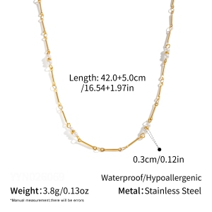 Colliers À Chaîne Pour Femmes En Acier Inoxydable Étanche Couleur Or Avec Perles h5 