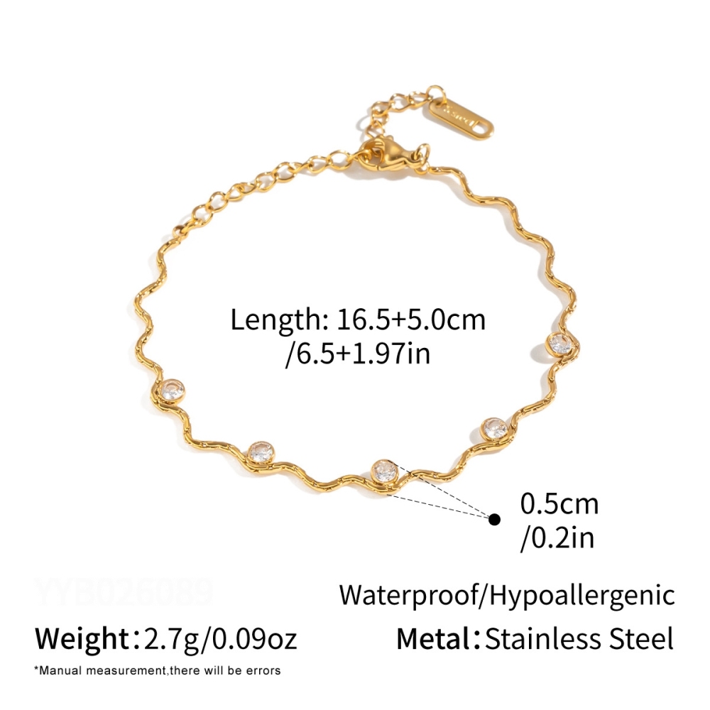 Ensembles De Colliers Pour Femmes En Acier Inoxydable Imperméable, Forme Ondulée, Couleur Or Et Zircon.
