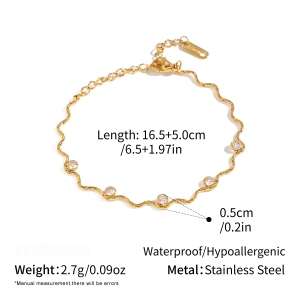 Ensembles De Colliers Pour Femmes En Acier Inoxydable Imperméable, Forme Ondulée, Couleur Or Et Zircon. h5