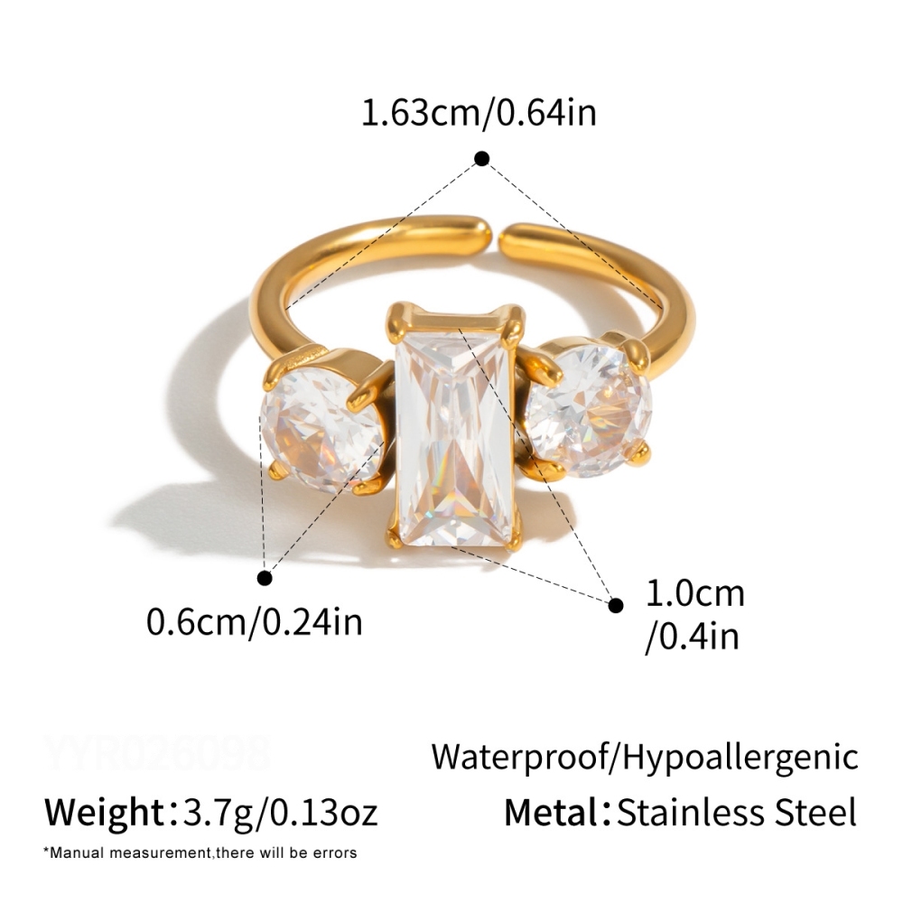 Bagues En Acier Inoxydable Étanches Avec Zircon De Forme Géométrique Et Pierre Précieuse Couleur Or