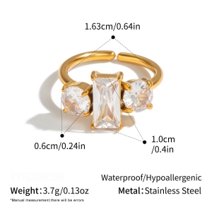 Bagues En Acier Inoxydable Étanches Avec Zircon De Forme Géométrique Et Pierre Précieuse Couleur Or h5