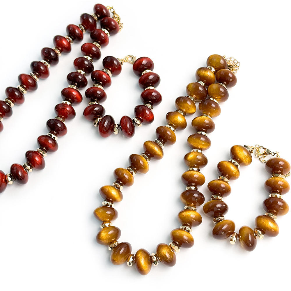 Ensembles De Bijoux Pour Femmes En Résine À Perles Rétro Dégradées De Couleur, Collection Simple Series Image5